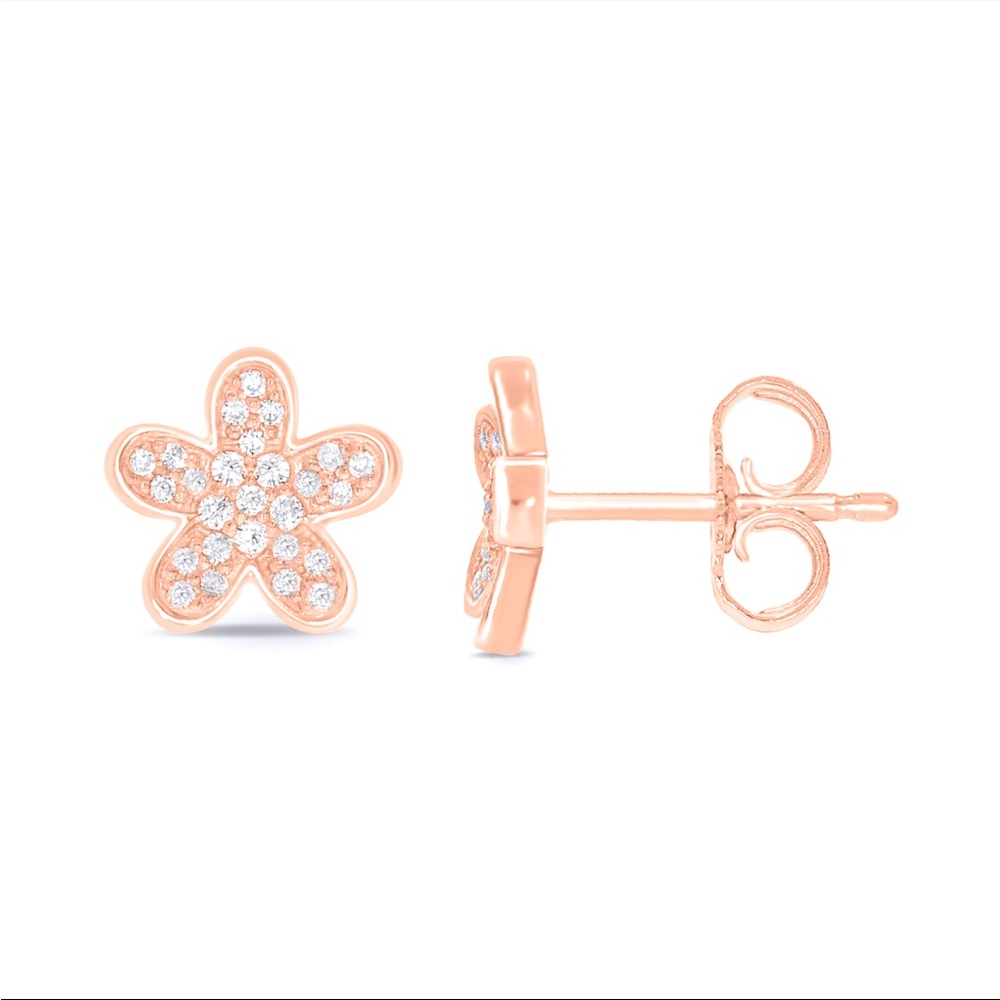 1/6Carat TW, natural diamonds flower stud earrings, pink